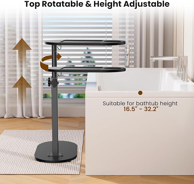 Bamboo Bathtub Table with Adjustable Height for Bathroom | Freestanding Bath Tray Caddy Board Tub Organizer, New Home, Anniversary Wedding Gifts, Bridal Shower Gift for Women