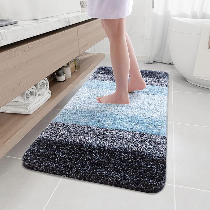Arotive Microfiber Bathroom Rugs, Shaggy Soft Absorbent Bath Rug, 47x24 | Blue, Rubber Backing Thick Plush Machine Washable Dry Bath Mats for Bathroom, Tub and Shower, Rectangular