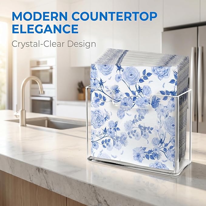Acrylic Napkin Holder for Table, Clear Square Paper Dispenser | Lunch Napkins, Dinner Napkins & Everyday Use