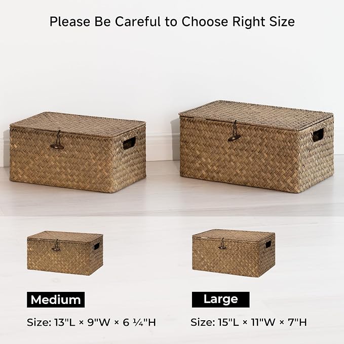 StorageWorks Wicker Storage Basket with Lid, Large Basket with Lid, Brown | Woven Baskets with Lids for Shelves, Wicker Storage Baskets with Lids, Decorative Box, Lidded Baskets for Organizing, 1 Pack
