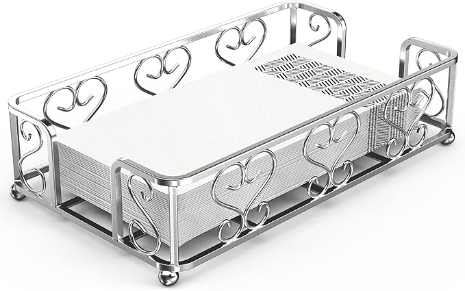 Guest Towel Holder Tray for Bathroom Countertop, Silver Napkin | Guest Bathroom, Powder Room & Vanity Use