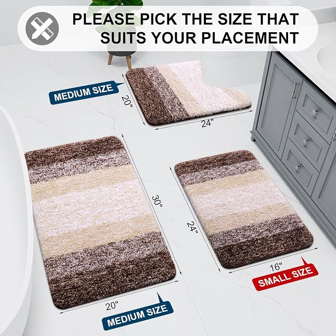 Arotive Microfiber Bathroom Rugs, Shaggy Soft Absorbent Bath Rug, 59x35 | Brown, Rubber Backing Thick Plush Machine Washable Dry Bath Mats for Bathroom, Tub and Shower, Rectangular