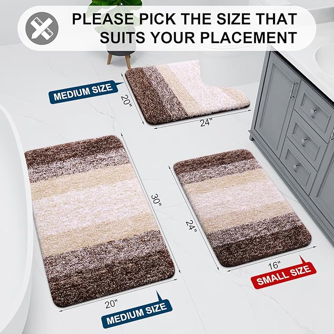 Arotive Microfiber Bathroom Rugs, Shaggy Soft Absorbent Bath Rug, 47x20 | Brown, Rubber Backing Thick Plush Machine Washable Dry Bath Mats for Bathroom, Tub and Shower, Rectangular