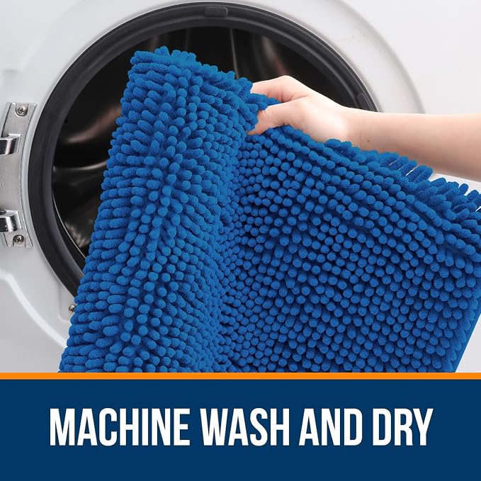 OLANLY Large Bathroom Rugs 47x32, Extra Soft Absorbent Chenille Bath Rugs | Deep Navy Blue, Quick-Drying Rubber Backing, Washable Bath Mat for Bathroom Floor, Tub and Shower, Home Decor Accessories