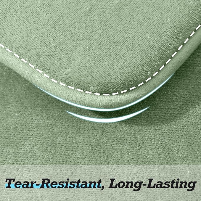 Bathroom Rugs Sets 3 Piece, Non-Slip & Quick Dry Bath Mat Set, Ultra Soft Velvet Bath Rugs for Bathroom, Toilet and Shower Floor, Grey Green