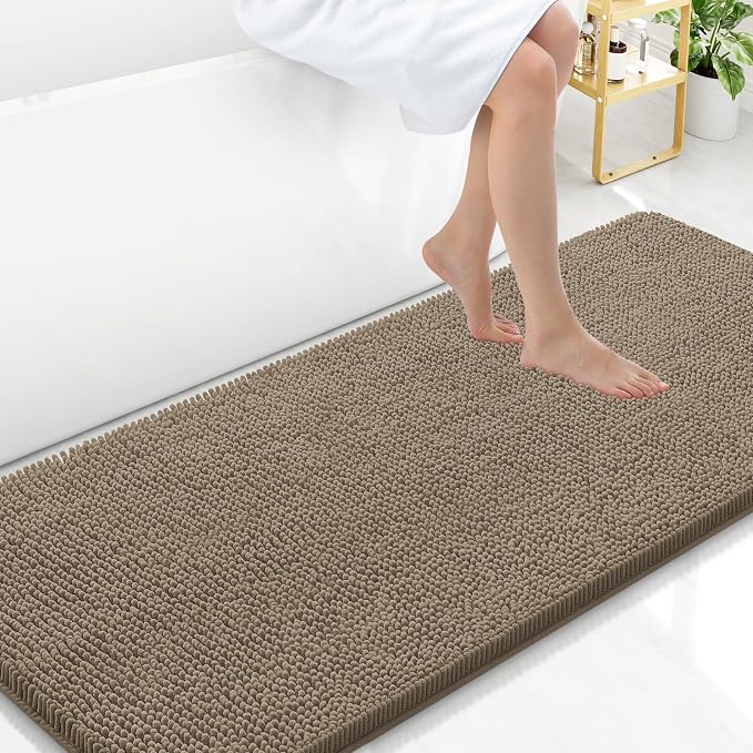 Arotive Bathroom Rugs 59x24, Soft Absorbent Shaggy Chenille Bath Rugs | Camel, Machine Washable Rubber Backing Bath Mats for Bathroom Floor Tub and Shower Home Decor Accessories