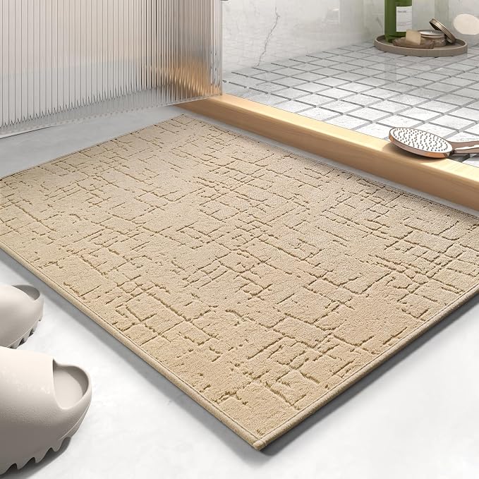 AMOAMI-Bath Mat-Absorbent Quick Dry Bathroom Floor Mats-Washable Rubber Backing Bath Mats for Bathroom Rugs Fit Under Door-Bath Rug for in Front of Sink Bathtub Shower Room, Camel 17''x24''