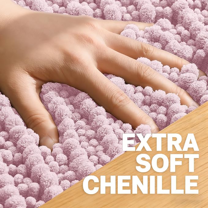 OLANLY Bathroom Rugs 36x24, Thick Soft Absorbent Chenille Bath Rugs | Dusty Rose, Shaggy Bath Mat with Quick-Drying Rubber Backing, Washable for Floor, Tub and Shower, Home Decor Accessories