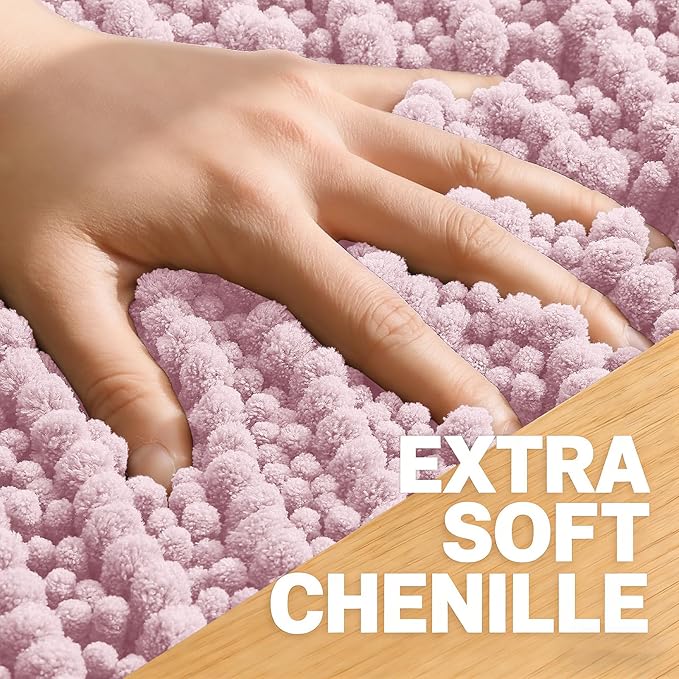 OLANLY Large Bathroom Rugs 59x35, Thick Soft Absorbent Chenille Bath Rugs | Dusty Rose, Quick-Drying Rubber Backing, Shaggy Bath Mat, Machine Washable for Floor, Tub and Shower, Home Decor Accessories