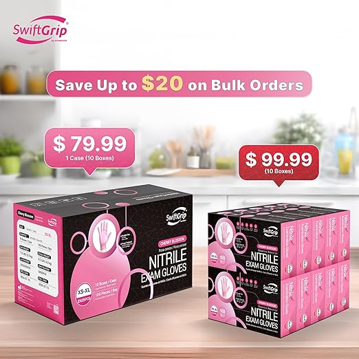 SwiftGrip Pink Nitrile Gloves, 3-mil, Industrial Gloves Disposable Latex Free, for Cleaning & Esthetician, Rubber Powder-Free, 1000-ct Case (Medium)