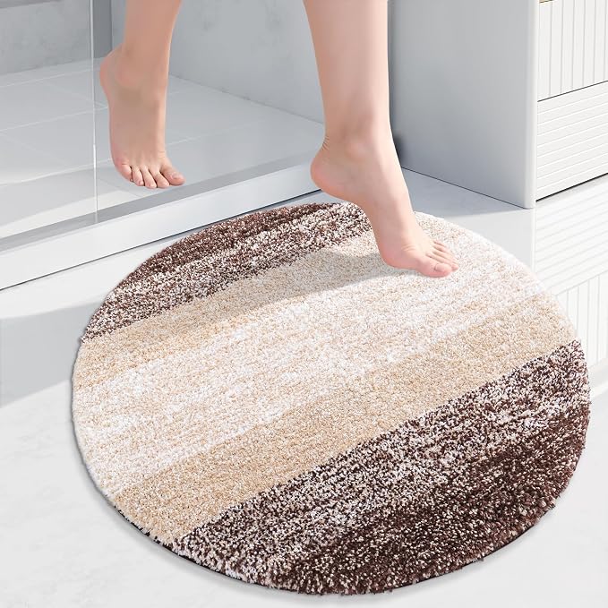 Arotive Microfiber Bathroom Rugs, Shaggy Soft and Absorbent Bath Rug, 30x30 | Brown, Rubber Backing Thick Plush Machine Washable Dry Bath Mats for Bathroom, Tub and Shower, Round