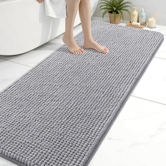 Arotive Chenille Bathroom Rugs 70x24, Soft Absorbent Bath Mat, Grey | Rubber Backing, Machine Washable Dry Bath Mats for Bathroom Floor, Tub and Shower, Home Decor Accessories