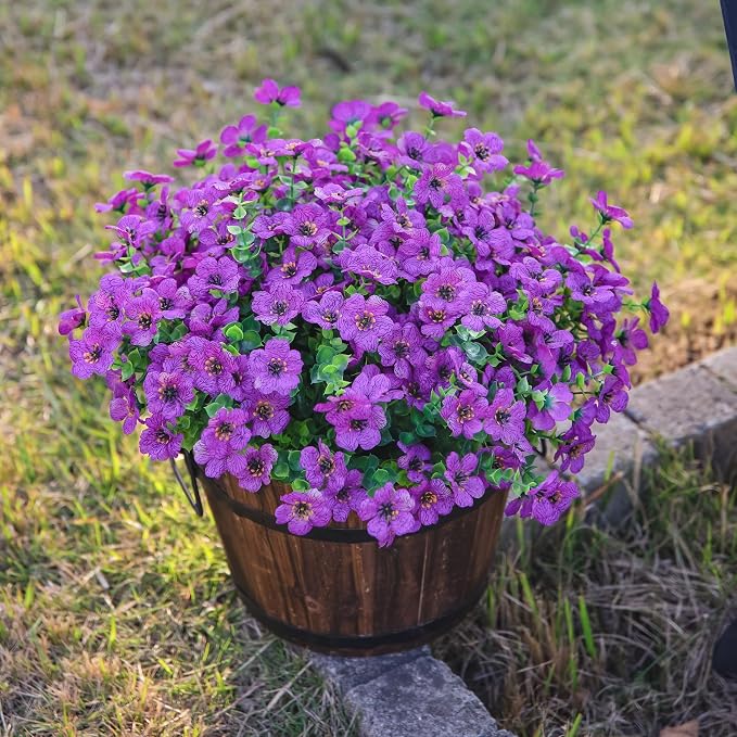 Artificial Flowers for Outdoor Indoor Garden Home Decoration, Faux Flower Daisy with Eucalyptus Leaves Fake Plants Greenery Boxwood Porch Patio, 12 Bundles (Purple)
