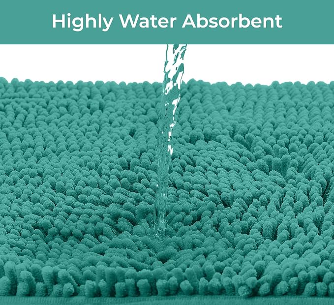 Ultra Soft Texture Chenille Plush Bath Rugs Floor Mats, Bath Rug Non Slip Microfiber Door Mat for Kitchen/Entryway/Living Room (30 x 20 inches, Turquoise)