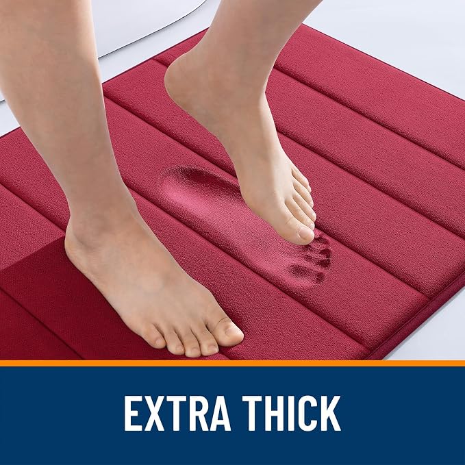 OLANLY Memory Foam Large Bath Mat 59x34, Super Soft Absorbent Bathroom Rugs | Burgundy, Quick Dry Bath Rug, Machine Washable Shower Floor Mats, Bathmat Carpet for Bathroom Floor, Tub and Shower