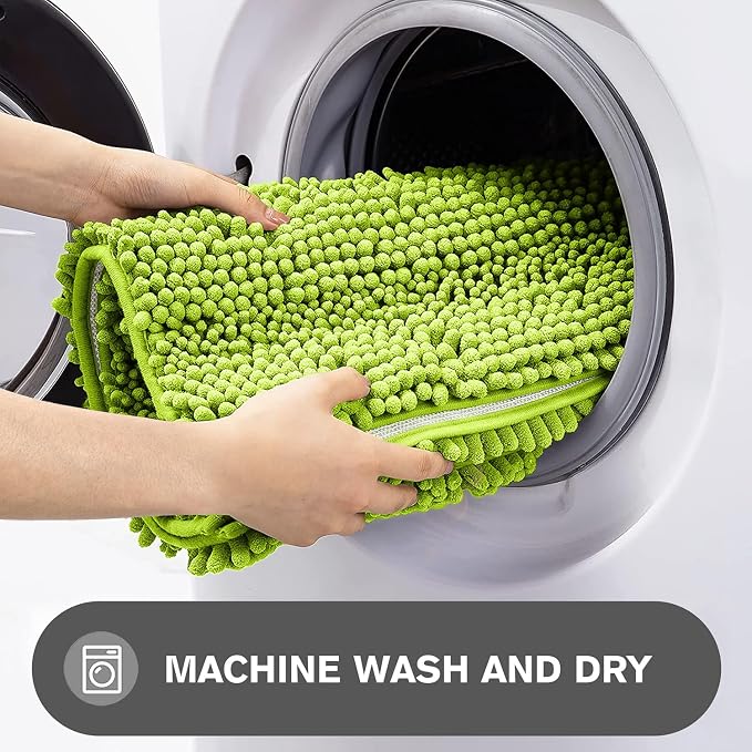 Lime Green Bathroom Rugs – Absorbent and Washable Bath Mat, Non-Slip, Thick Soft Chenille Bath Rugs for Bathroom Floor, Shower, Sink - 24" x 36"