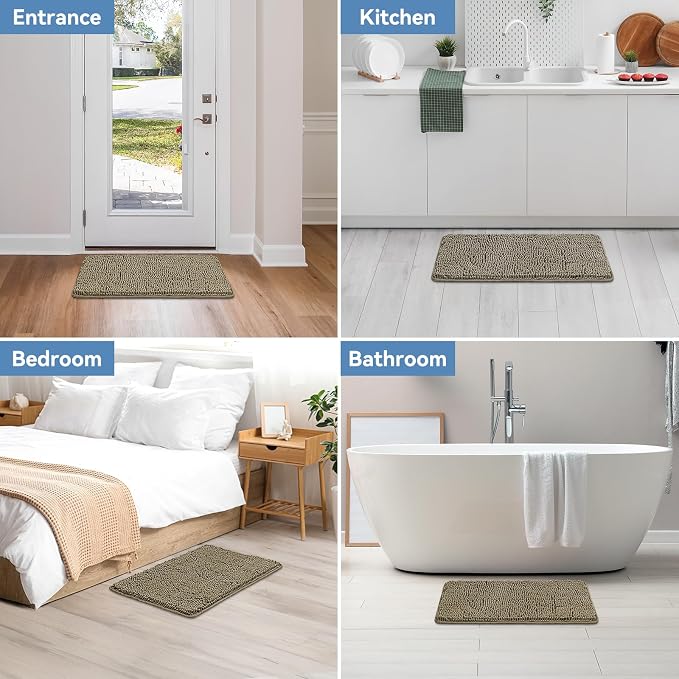 Bcoimo Bath Rug Mat,30x20 Chenille High Absorbent Latte Bathrom Floor Mats | Non Slip with Rubber Backing Bathroom Rugs Machine Washable;Extra Soft Bath Rug ;High Absorbent And Quick Dry Microfiber mat