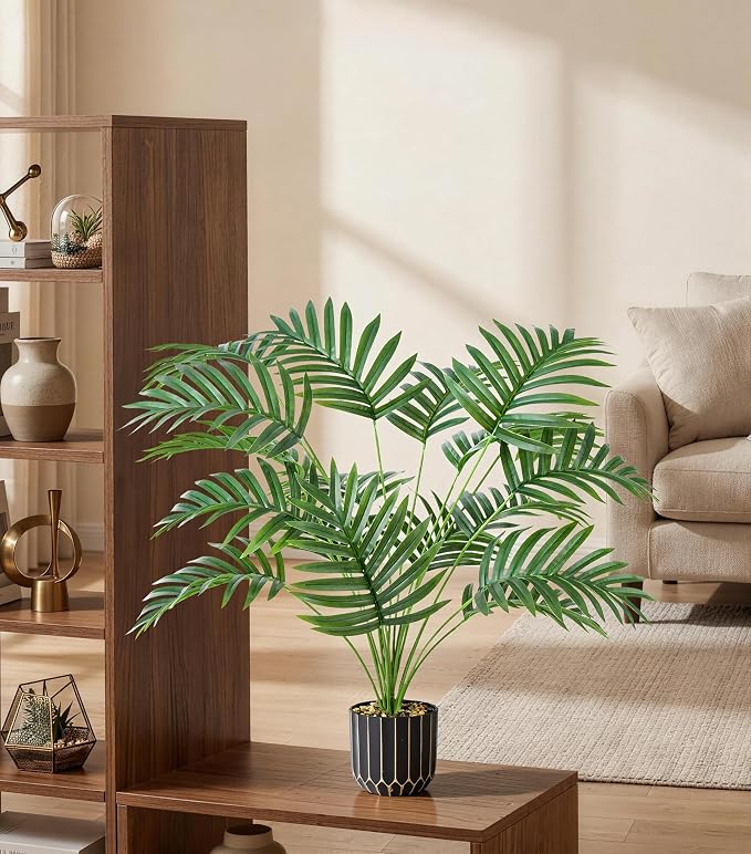 florisso 28" Fake Plants Artificial Areca Palm Plant Tall Faux Plants | Indoor Outdoor Tree, Fade-Resistant, Zero Maintenance, Premium Durable for Living Room Home Decor