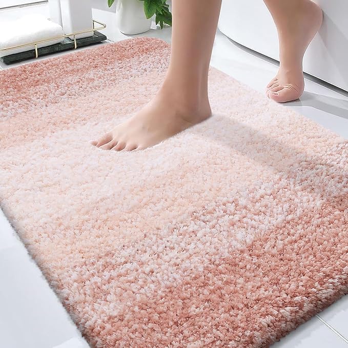 OLANLY Bathroom Rugs Mat 30x20, Extra Soft Absorbent Microfiber Bath Rugs | Peach, Non-Slip Quick-Drying Rubber Backing, Washable Plush Bath Mat for Floor, Tub and Shower, Home Decor Accessories