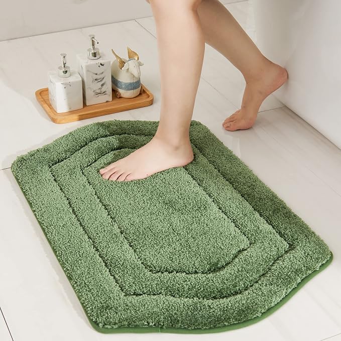 COSY HOMEER Non-Slip Bath Mat Extra Thick Absorbent Plush Washable | 17"x27" Green Non-Slip Extra Thick Plush Absorbent Machine Washable Bath Mat Bathroom Rug Floor Tub Shower