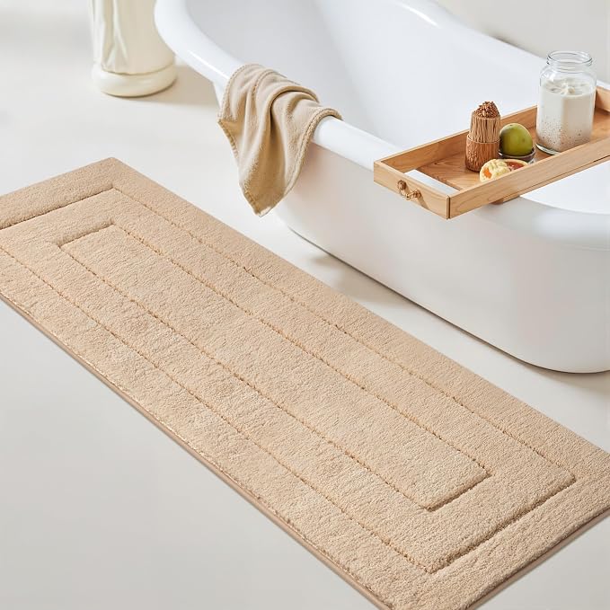 GRANNY SAYS Khaki Bathroom Rug 71" x 24", Non-Slip Microfiber Bath Mat | Ultra-soft, with durable TPR backing for reliable grip, fast water absorption, machine washable for small bathroom spaces