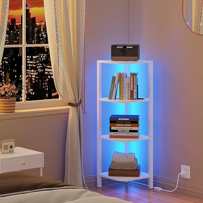 TUTOTAK Corner Shelf, 4-Tier Corner Bookshelf for Small Space | Narrow Display Corner Shelf Stand with Storage Rack, for Living Room, Bedroom, White BS08BW004L