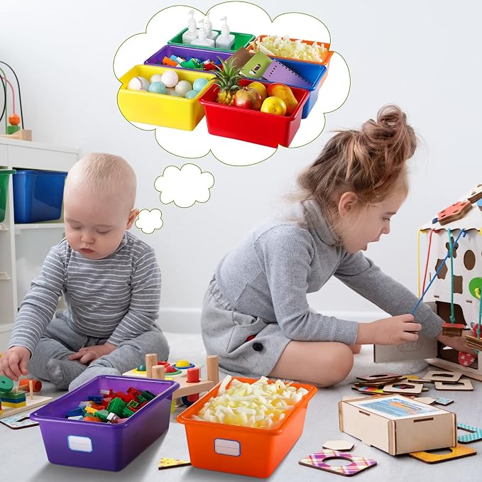 24 Pack Classroom Storage Bins,11.5 X 7.5 X 5 Inch,Colorful | Plastic Cubby Organizer Bins with Labels, Classroom Stackable Storage Bins, Shelves Book Toy Organization, Cubby Bins Bulk