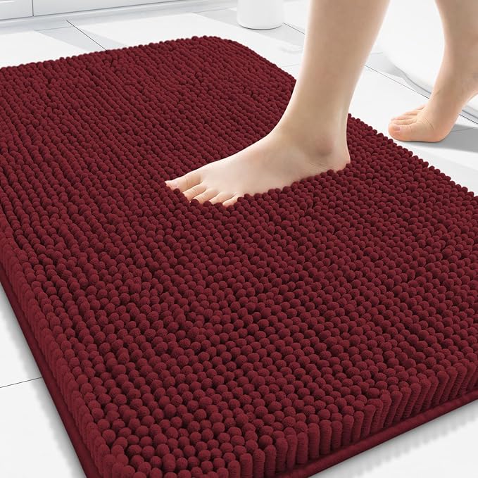 Arotive Bathroom Rugs 30x20, Soft Absorbent Shaggy Chenille Bath Rugs | Burgundy, Machine Washable Rubber Backing Bath Mats for Bathroom Floor Tub and Shower Home Decor Accessories