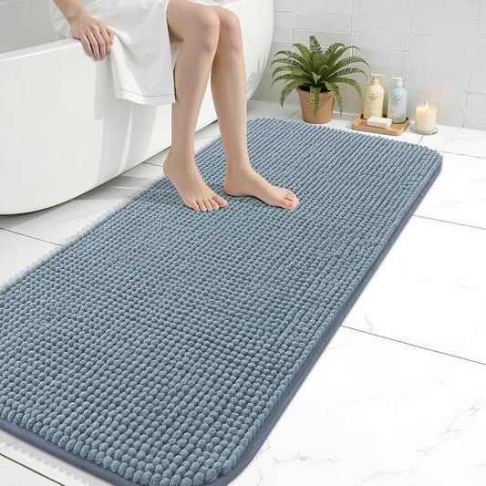Arotive Chenille Bathroom Rugs 44x24, Soft Absorbent Bath Mat, Grayish Blue | Rubber Backing, Machine Washable Dry Bath Mats for Bathroom Floor, Tub and Shower, Home Decor Accessories
