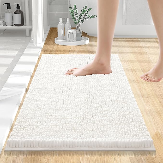 Smiry Bathroom Rugs 24X16, Luxury Chenille Extra Soft Absorbent Bath Mat | Ivory, Machine Washable Non-Slip Plush Bath Mats for Bathroom, Tub, Shower, and Floor, Home Decor