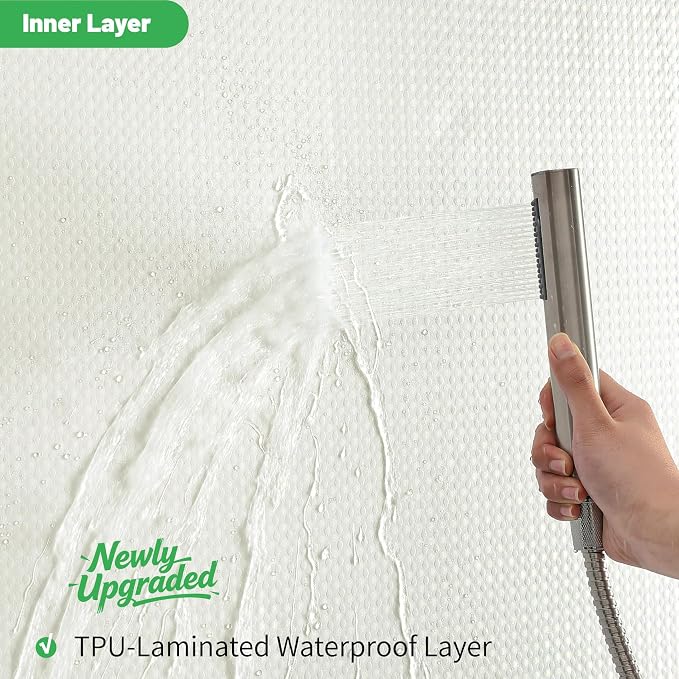No Hook Waffle Shower Curtain, No Liner Needed Separate, 71x77 Inch, Cream | 100% waterproof TPU-laminated backing, magnetic weighted hem, machine washable, shower curtain set for bathroom or hotel use