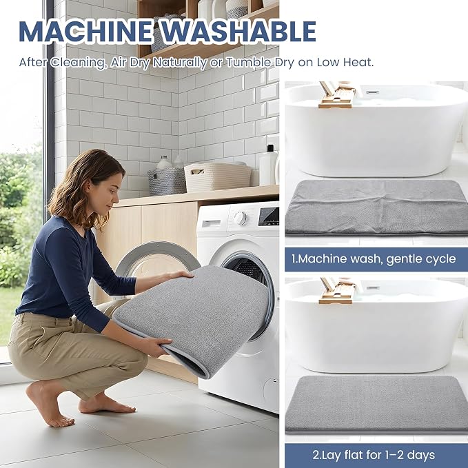 Smiry Memory Foam Bath Mat 44x24, Extra Soft Absorbent Bathroom Rugs | Grey Quick Dry, Machine Washable Bath Mats for Bathroom, Shower, Tub and Home Decor Accessories