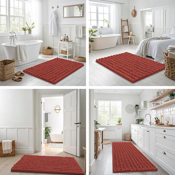 Smiry Bathroom Rugs 24X16, Extra Soft Rubber Backing Chenille Bath Mats | Maple Red Machine Washable Non Slip Quick Dry Bath Mats for Bathroom Floor, Tub, Shower, Home Decor Accessories