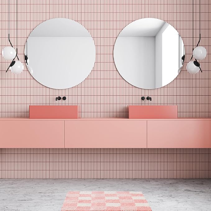 CozeCube Blossom Pink Checkered Bath Mat 24"x16" Non Slip Washable Rug | For Bathroom Non Slip, Fluffy Absorbent Microfiber Bath Mats Machine Wash, Stylish Small Aesthetic Bathroom Rugs