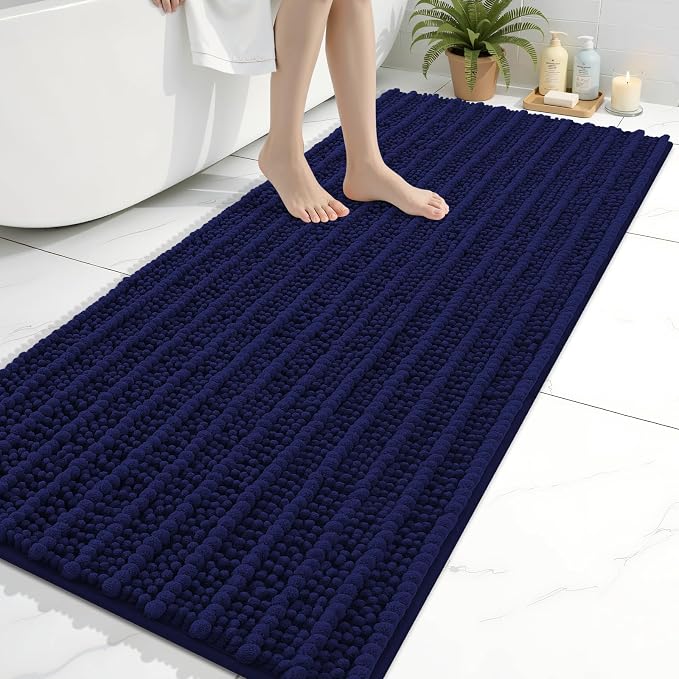 Arotive Bathroom Rugs Mat 54x24, Soft Absorbent Chenille Shaggy Bath Mat | Navy, Machine Wash Dry, Bath Rugs for Bathroom Floor, Tub and Shower, Home Decor Accessories