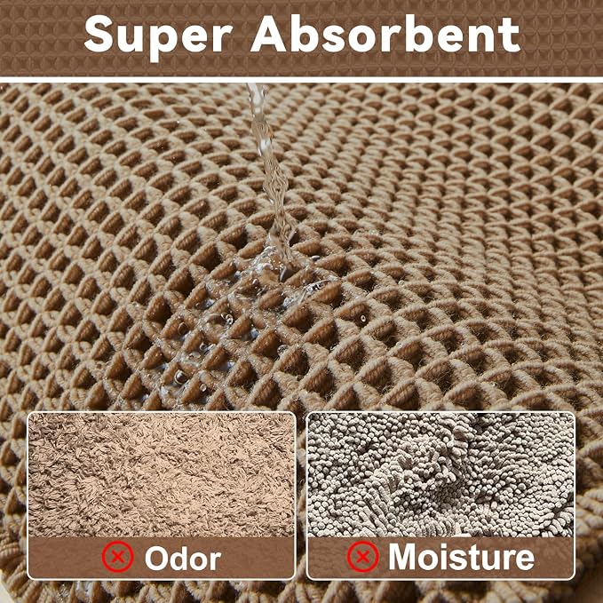 Triohero Waffle Bath Mat, Boho Bathroom Rugs Non Slip Washable, Ultra Soft Super Absorbent Quick Dry Farmhouse Bathroom Decor, 20" x 30", Khaki