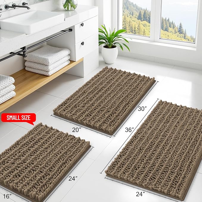 Smiry Bathroom Rugs 44X24, Extra Soft Rubber Backing Chenille Bath Mats | Camel Machine Washable Non Slip Quick Dry Bath Mats for Bathroom Floor, Tub, Shower, Home Decor Accessories
