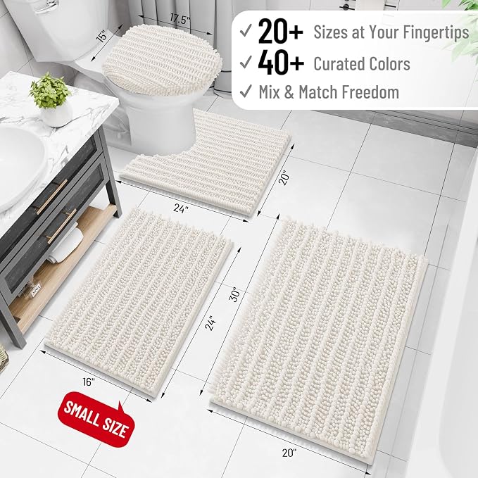 Arotive Bathroom Rugs Mat 40x32, Soft Absorbent Chenille Shaggy Bath Mat | Ivory, Machine Wash Dry, Bath Rugs for Bathroom Floor, Tub and Shower, Home Decor Accessories