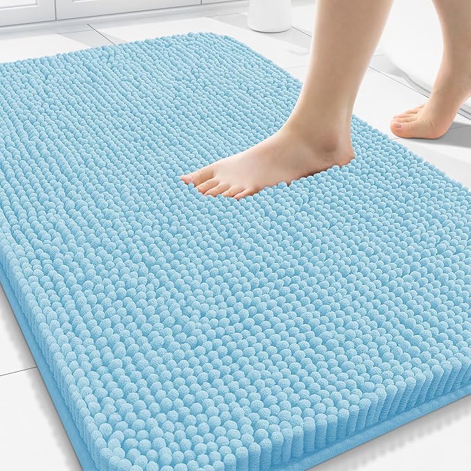 Arotive Bathroom Rugs 30x20, Soft Absorbent Shaggy Chenille Bath Rugs | Sky Blue, Machine Washable Rubber Backing Bath Mats for Bathroom Floor Tub and Shower Home Decor Accessories