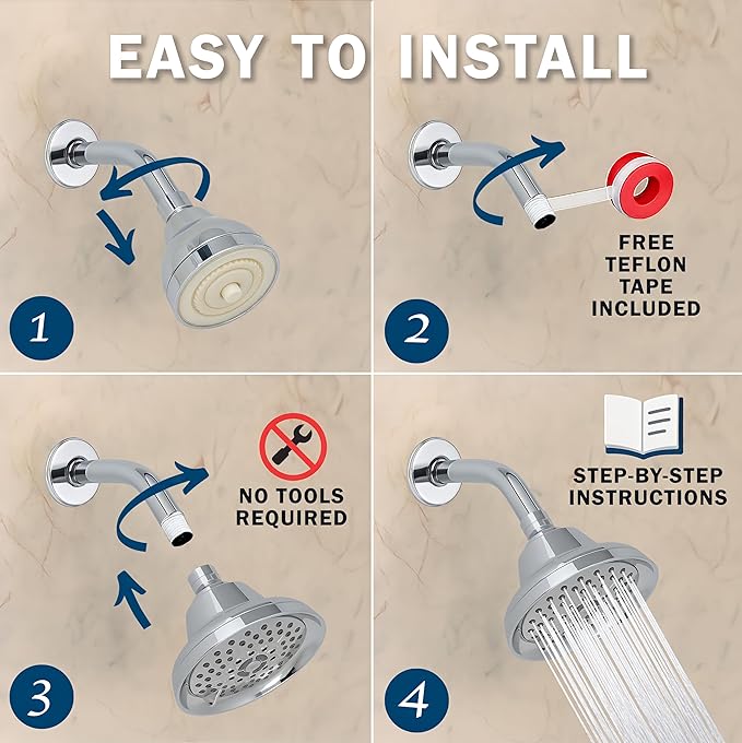 Massage Shower Head With Mist - 2.5 GPM - Polished Chrome | High Pressure Boosting, 6 Function Adjustable Massaging Rainfall Showerhead For Low Flow Baths With Water Saving Nozzles