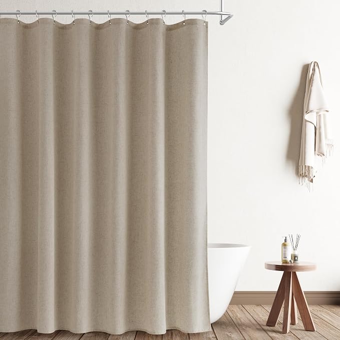 Linen Shower Curtain 72 Inch Long for Bathroom Boho Farmhouse Fabric Shower Curtains Set with Hooks Neutral Cloth Modern Cottage Core Waterproof 72x72,Cobblestone