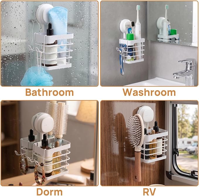 Upgraded Suction Cup Toothbrush Holder with Visible Safety Indicator, White | Heavy Duty Stainless Steel Shower Electric Tooth Brush and Toothpaste Organizers, Removable, No Drilling, Anti-Puddling