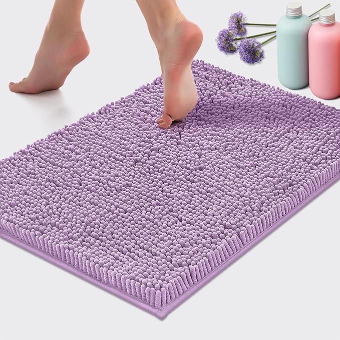 LuxUrux Bath Mat, Extra-Soft Plush Non-Slip Bathroom Rug, Luxury Chenille Microfiber Material, Super Absorbent Shaggy Bath Rug. Machine Wash & Dry (17 x 24 inches, Lavender)
