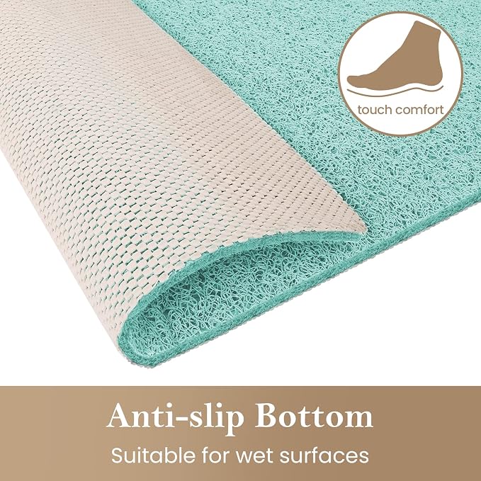 Shower Mat Bathtub Mat Non-Slip,24x24 inch, Soft Tub Mat with Drain,PVC Loofah Bath Mat (Phthalate Free) for Tub and Bathroom,Quick Drying,Green