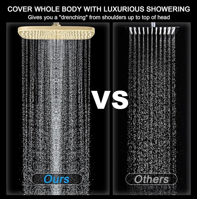 12" High Pressue Rain Shower Head with Handheld, 9 Sprays Hand Showerhead | Shower Heads with Handheld Spray Combo, Dual Head, Built-in Magnetic Docking, Power Jets, 59" Shower Hose, Gold 1.75GPM