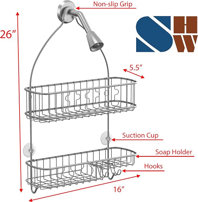 Simple Houseware Bathroom Hanging Shower Head Caddy Organizer, Silver | (26 x 16 x 5.5 inches)