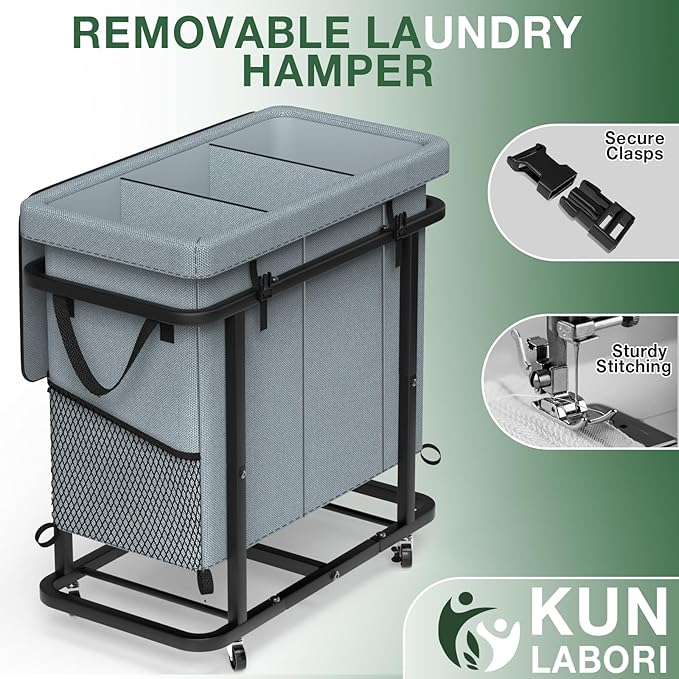 Laundry Basket with Lid,230L Rolling Laundry Hamper with Wheels,Grey | Dirty Clothes Hamper with Metal Frame and Removable Bag Design, Suitable for Laundry Room, Bedroom(3 Section)