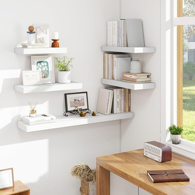 Vivelove 16 X 9 Floating Shelves,Wall Shelves with Invisible Brackets, 1.5” Thick Floating Shelves for Bathroom, Bedroom, Living Room, Kitchen, Office, Modern Home Decor,Set of 2, White
