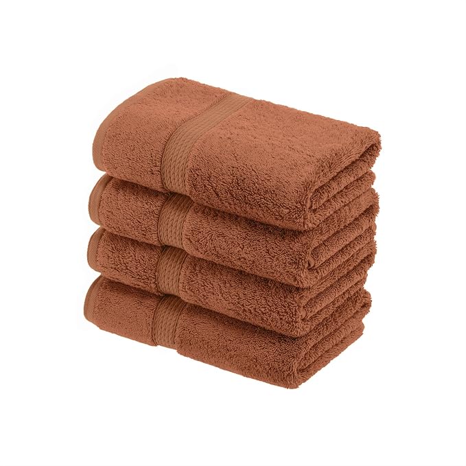 SUPERIOR Egyptian Cotton Plush & Absorbent, Hand Towel Set of 4, Rust | Quick Dry, Soft Luxury Towel Set, Bath Essentials for Bathroom, Guest Bath, Spa, 4 Piece Set, Madeline Towels