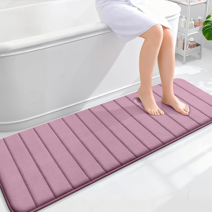 OLANLY Memory Foam Long Bathroom Rugs Runner 59x20, Super Soft Absorbent | Deep Plum, Quick Dry Bath Mat, Machine Washable Shower Floor Rugs, Bathmat Carpet for Bathroom Floor, Tub and Shower